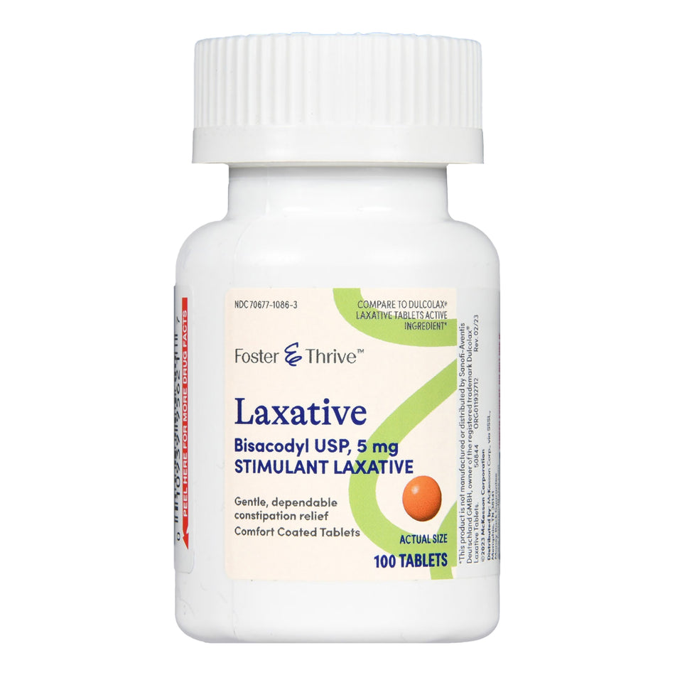 Foster & Thrive Laxative Bisacodyl USP 5 mg Tablets-Laxative Foster & Thrive Tablet 100 per Bottle 5 mg Strength Bisacodyl USP
