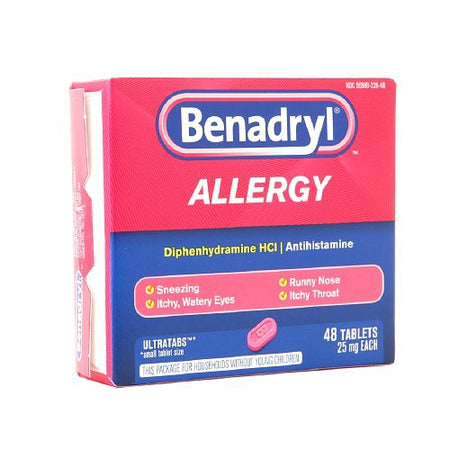 Benadryl Diphenhydramine Allergy Relief-Allergy Relief Benadryl 25 mg Strength Tablet 48 per Box