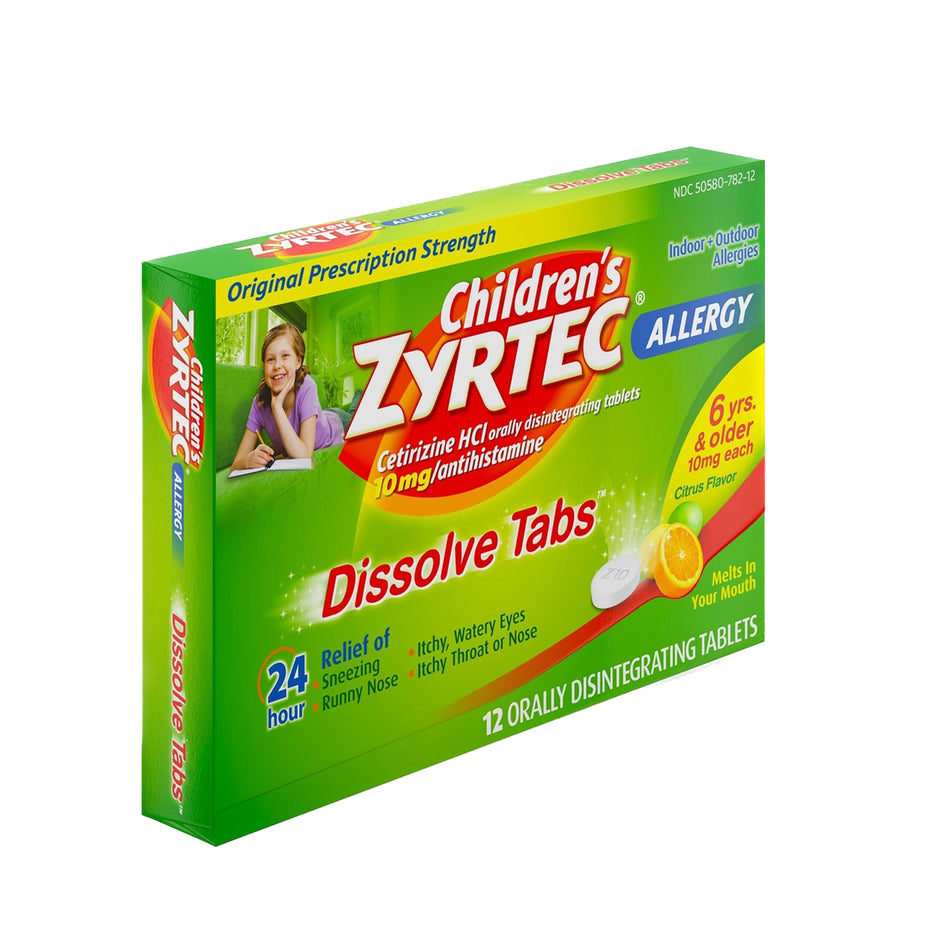 Zyrtec Children's Allergy Orally Dissolve Tabs, Citrus Flavor-Children's Allergy Relief Zyrtec 10 mg Strength Tablet 12 per Box