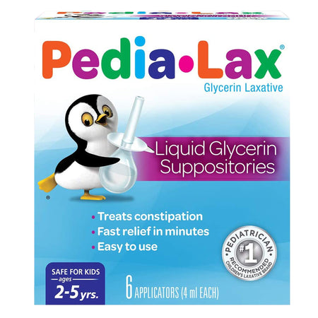 Pedia-Lax Glycerin Laxative-Laxative Pedia-Lax Suppository 6 per Box 2.8 Gram Strength Glycerin