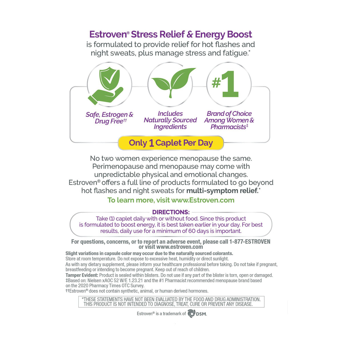 Estroven® Once Daily Menopause Relief Stress Relief & Energy Boost Caplets