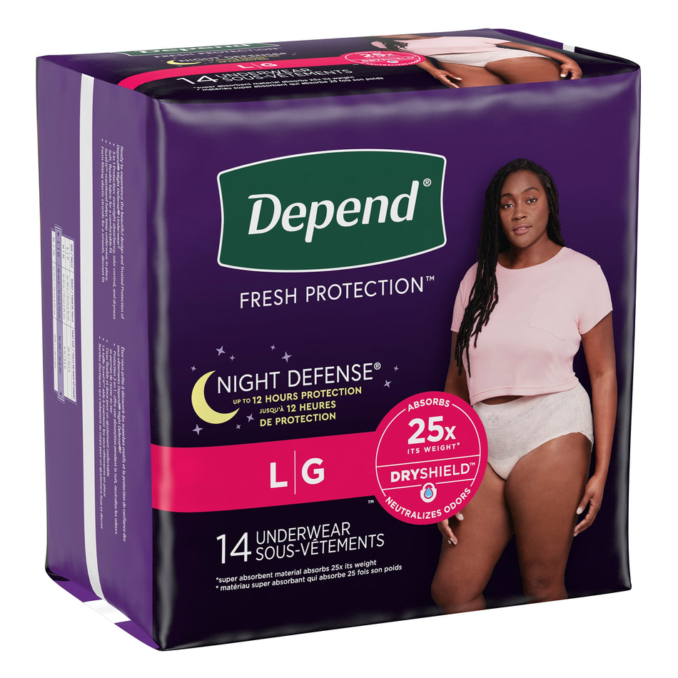 Depend Night Defense Women's Absorbent Underwear, Large-Female Adult Absorbent Underwear Depend Night Defense Waistband Style Large Disposable Heavy Absorbency