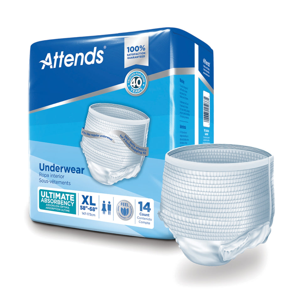 Attends Advanced Underwear, X-Large-Unisex Adult Absorbent Underwear Attends Advanced Pull On with Tear Away Seams X-Large Disposable Heavy Absorbency