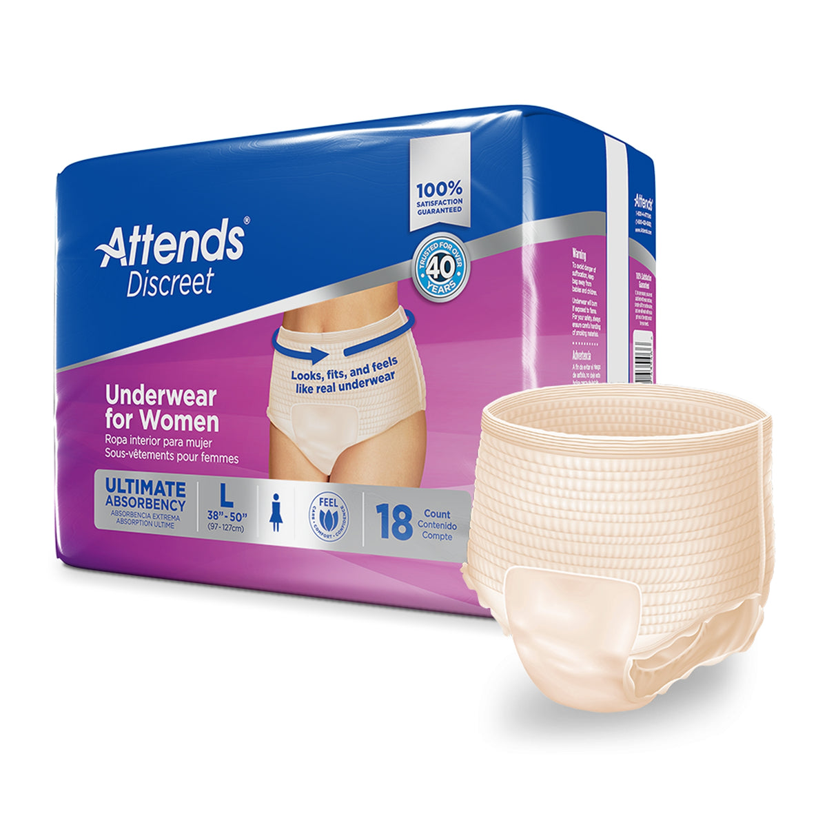 Attends® Discreet Women's Underwear, Level 5, Large - Incontinence>Adult Briefs and Protective Undergarments - Attends Hea...