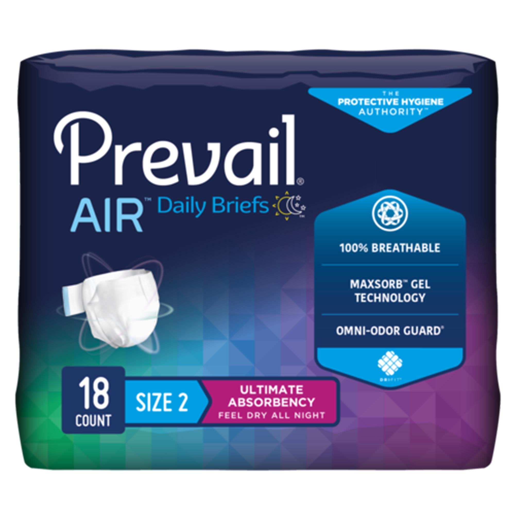 Prevail Air Stretchable Ultimate Plus Absorbency Briefs, Size 2-Unisex Adult Incontinence Brief Prevail Air Size 2 / Large Disposable Heavy Absorbency
