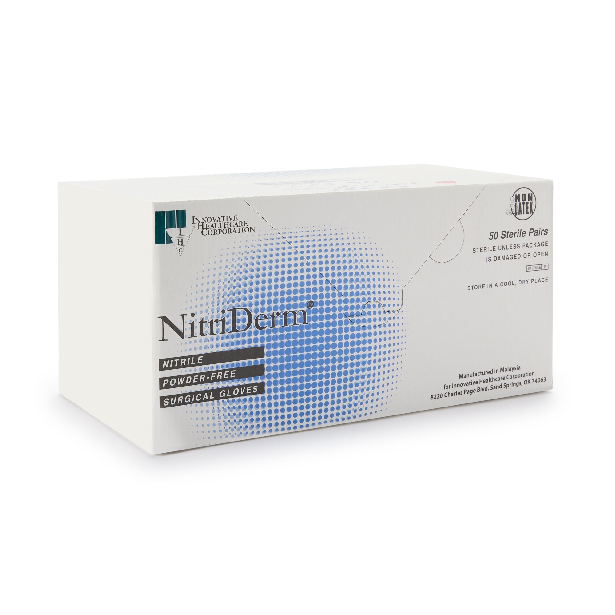 NitriDerm Nitrile Surgical Glove, Size 7.5, White-Surgical Glove NitriDerm Size 7.5 Sterile Nitrile Standard Cuff Length Fully Textured White Chemo Tested