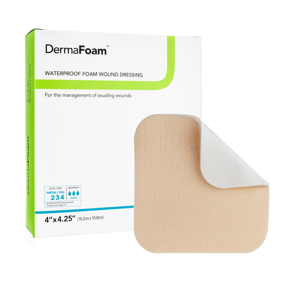 DermaFoam� Nonadhesive without Border Foam Dressing, 4 x 4� Inch-Foam Dressing DermaFoam� 4 X 4-1/4 Inch Without Border Waterproof Backing Nonadhesive Rectangle Sterile