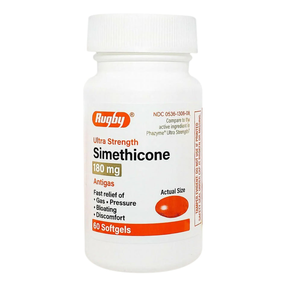 Rugby Simethicone Gas Relief-Gas Relief 180 mg Strength Softgel 60 per Bottle
