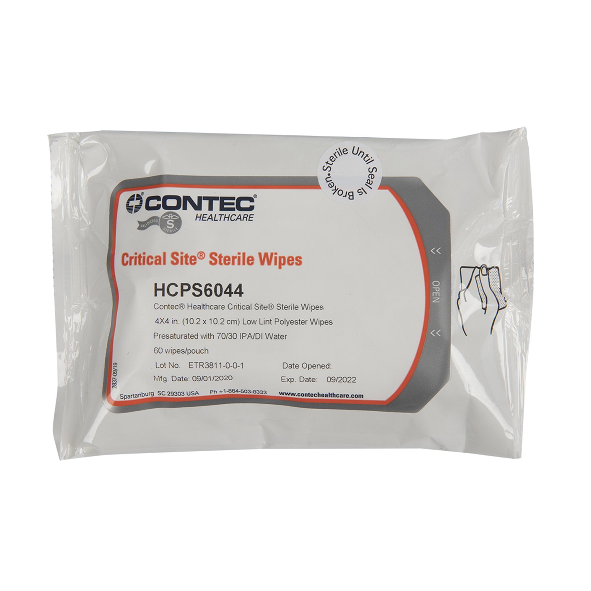 Contec Critical Site Sterile Surface Disinfecting Wipes, 60 ct.-Contec Critical Site Surface Disinfectant Cleaner Premoistened Alcohol Based Manual Pull Wipe 60 Count Soft Pack Sterile