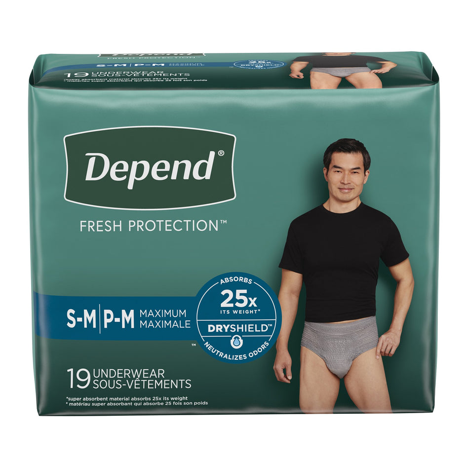 Depend Fresh Protection Men's Maximum Absorbency Underwear, Small/Medium, 19 ct.-Male Adult Absorbent Underwear Depend Fresh Protection Waistband Style Small / Medium Disposable Heavy Absorbency