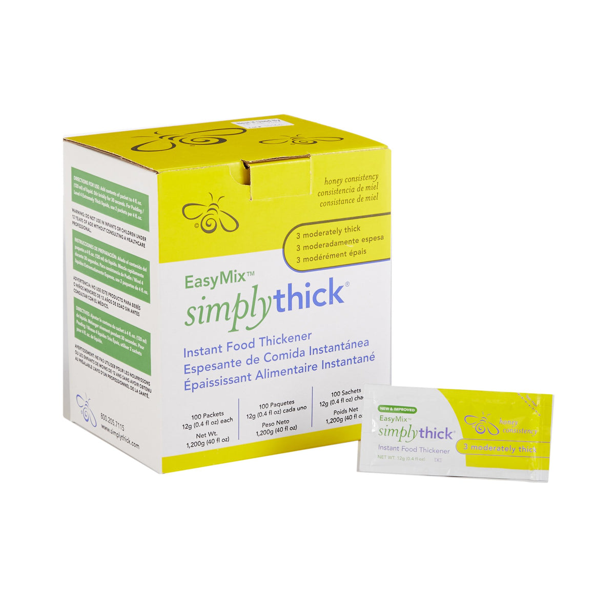 EasyMix SimplyThick Food Thickener, Honey Consistency, 12-gram Packet-Food and Beverage Thickener SimplyThick Easy Mix 12 Gram Individual Packet Unflavored Gel IDDSI Level 3 Moderately Thick/Liquidized