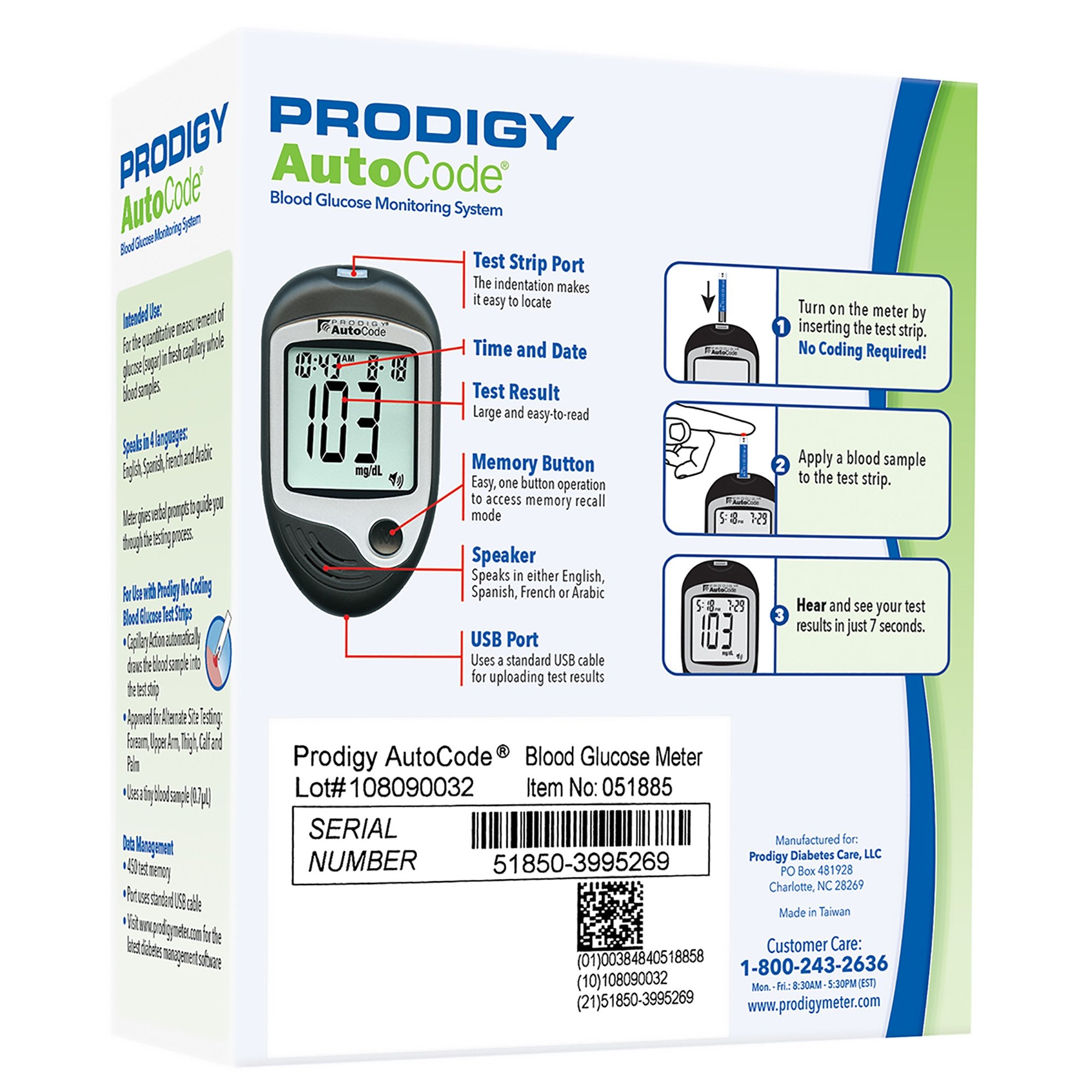 Prodigy AutoCode� Blood Glucose Monitory System-Blood Glucose Meter Prodigy� 7 Second Results Stores up to 450 Results No Coding Required