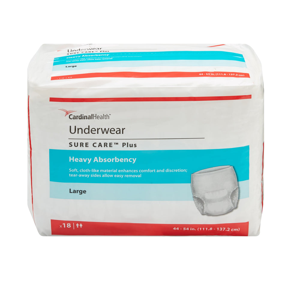 Sure Care Plus Heavy Absorbent Underwear, Large-Unisex Adult Absorbent Underwear Sure Care Plus Pull On with Tear Away Seams Large Disposable Heavy Absorbency