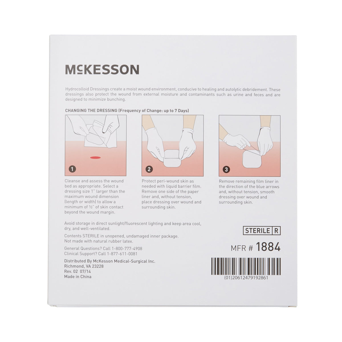 McKesson Hydrocolloid Dressing, 6 x 6 Inch-Thin Hydrocolloid Dressing McKesson Film Backing 6 X 6 Inch Square Hydrocolloid