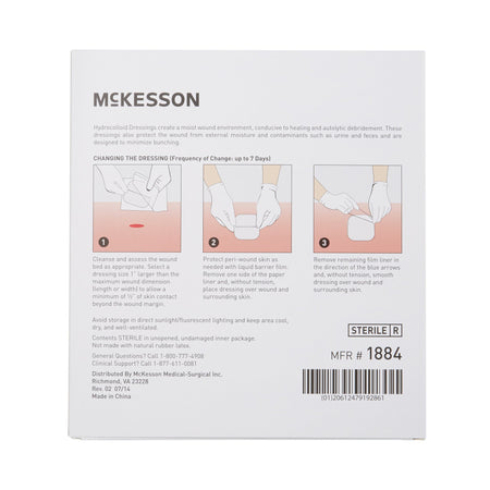 McKesson Hydrocolloid Dressing, 6 x 6 Inch-Thin Hydrocolloid Dressing McKesson Film Backing 6 X 6 Inch Square Hydrocolloid