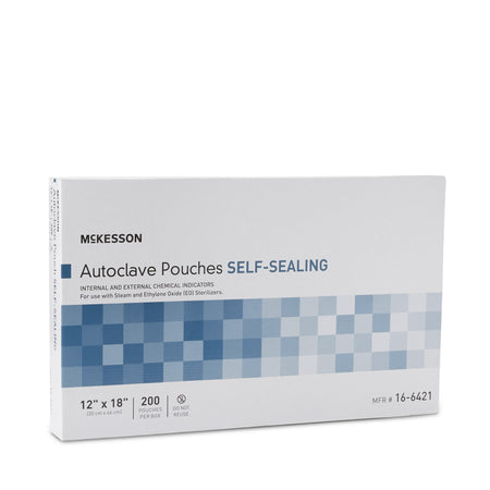 McKesson Sterilization Pouch, 12 x 18 Inch-Sterilization Pouch McKesson Ethylene Oxide (EO) Gas / Steam 12 X 18 Inch Transparent Blue / White Self Seal Paper / Film