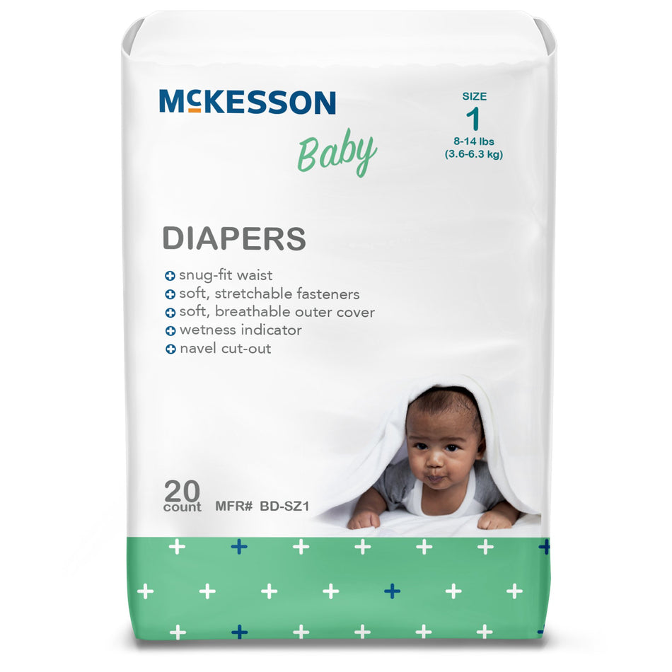 McKesson Baby Diapers, Size 1-Unisex Baby Diaper McKesson Size 1 Disposable Heavy Absorbency