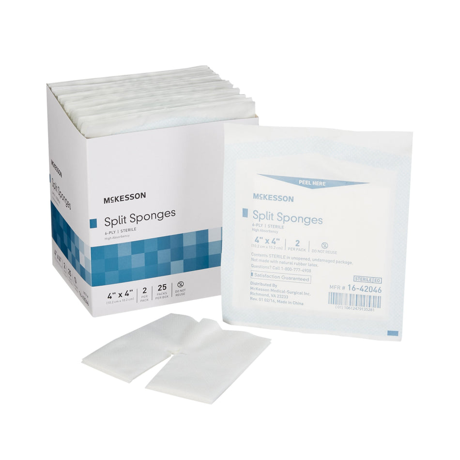 McKesson IV/Drain Split Dressing, 4 x 4 Inch, 6-Ply-Drain Sponge McKesson 4 X 4 Inch 6-Ply Sterile 2 per Pack