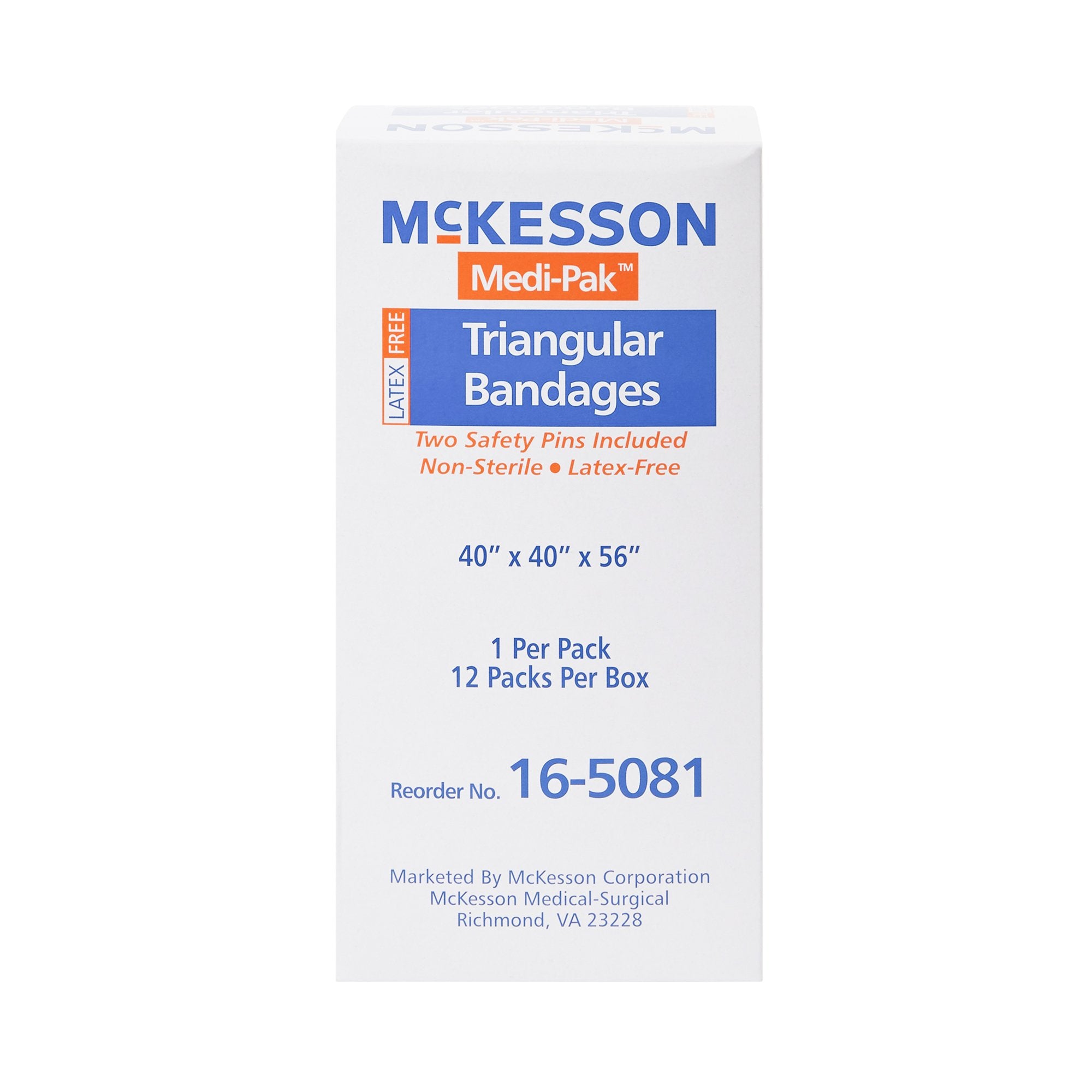 McKesson Triangular Bandage, 40 x 40 x 56 Inch-Triangular Bandage / Arm Sling McKesson Safety Pin One Size Fits Most