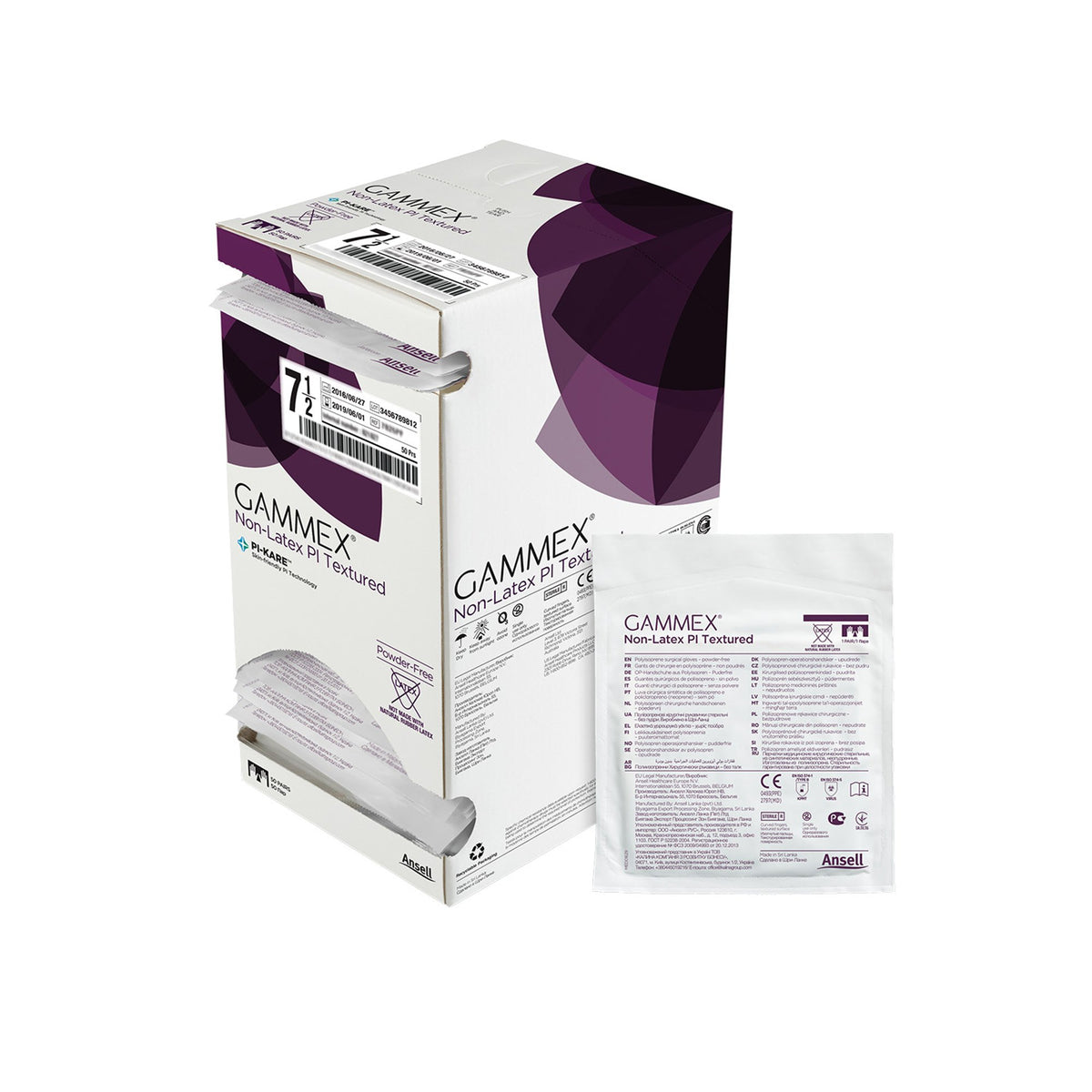 Gammex Non-Latex PI Textured Polyisoprene Surgical Glove, Size 7.5, White-Surgical Glove GAMMEX Non-Latex PI Textured Size 7.5 Sterile Polyisoprene Standard Cuff Length Fully Textured White Chemo Tested