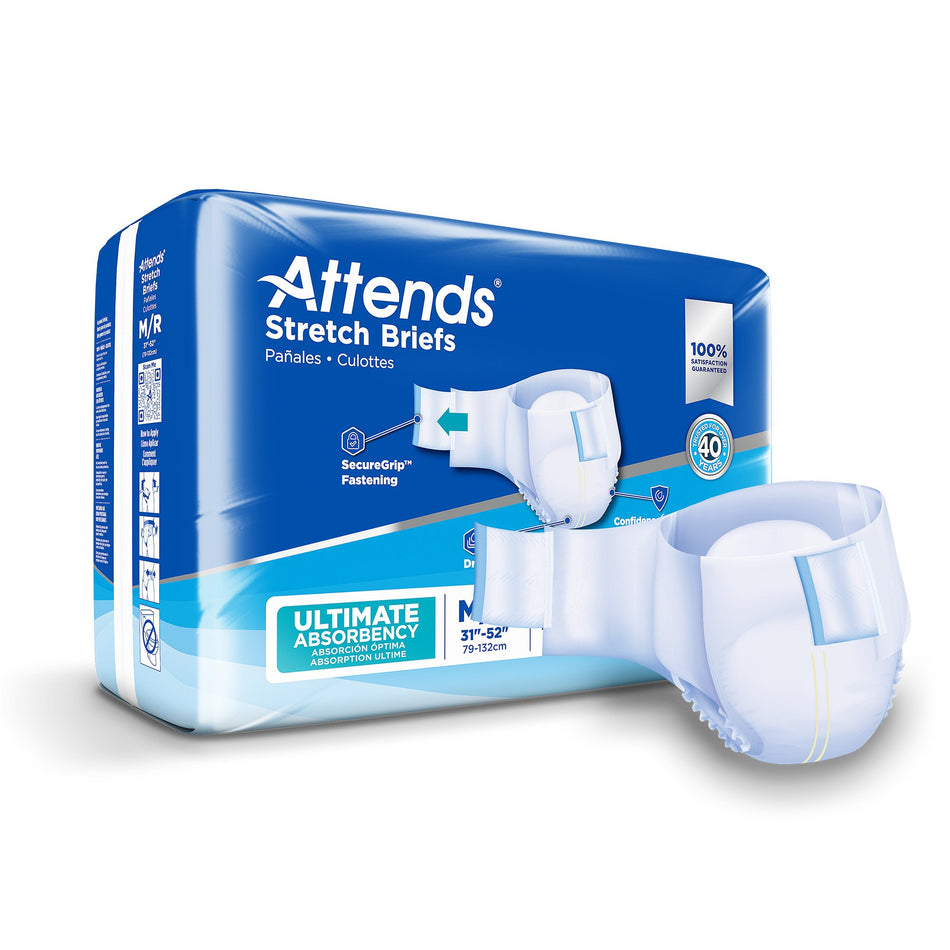 Attends Stretch Briefs, Medium / Regular-Unisex Adult Incontinence Brief Attends Stretch Medium / Regular Disposable Heavy Absorbency