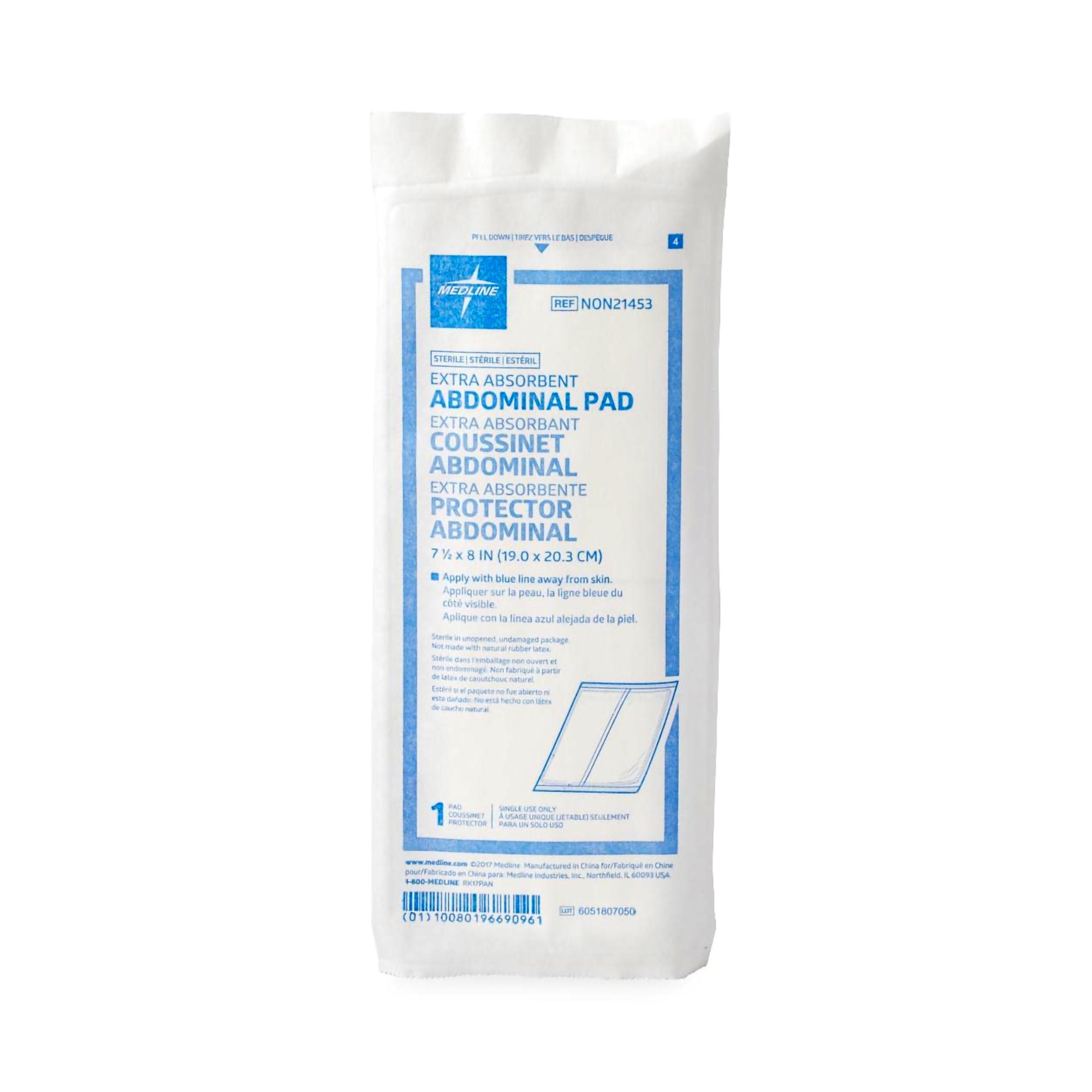Medline Sterile Abdominal Pad, 7-1/2 x 8 Inch-Abdominal Pad Medline 7-1/2 X 8 Inch Sterile 1 per Pack