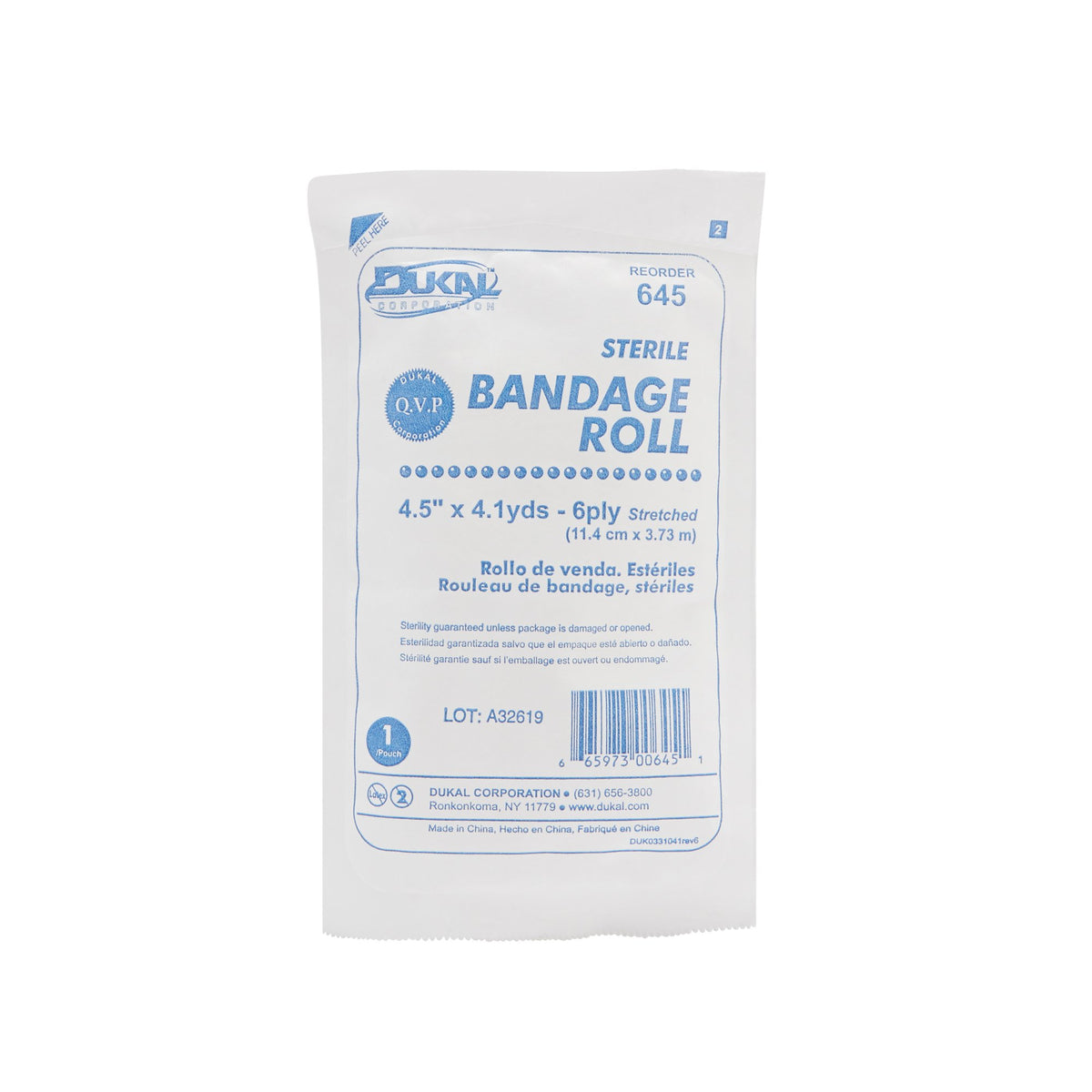 Dukal Sterile Fluff Bandage Roll, 4-1/2 Inch x 4-1/10 Yard, 6-Ply-Fluff Bandage Roll Dukal 4-1/2 Inch X 4-1/10 Yard 6-Ply Sterile 1 per Pack