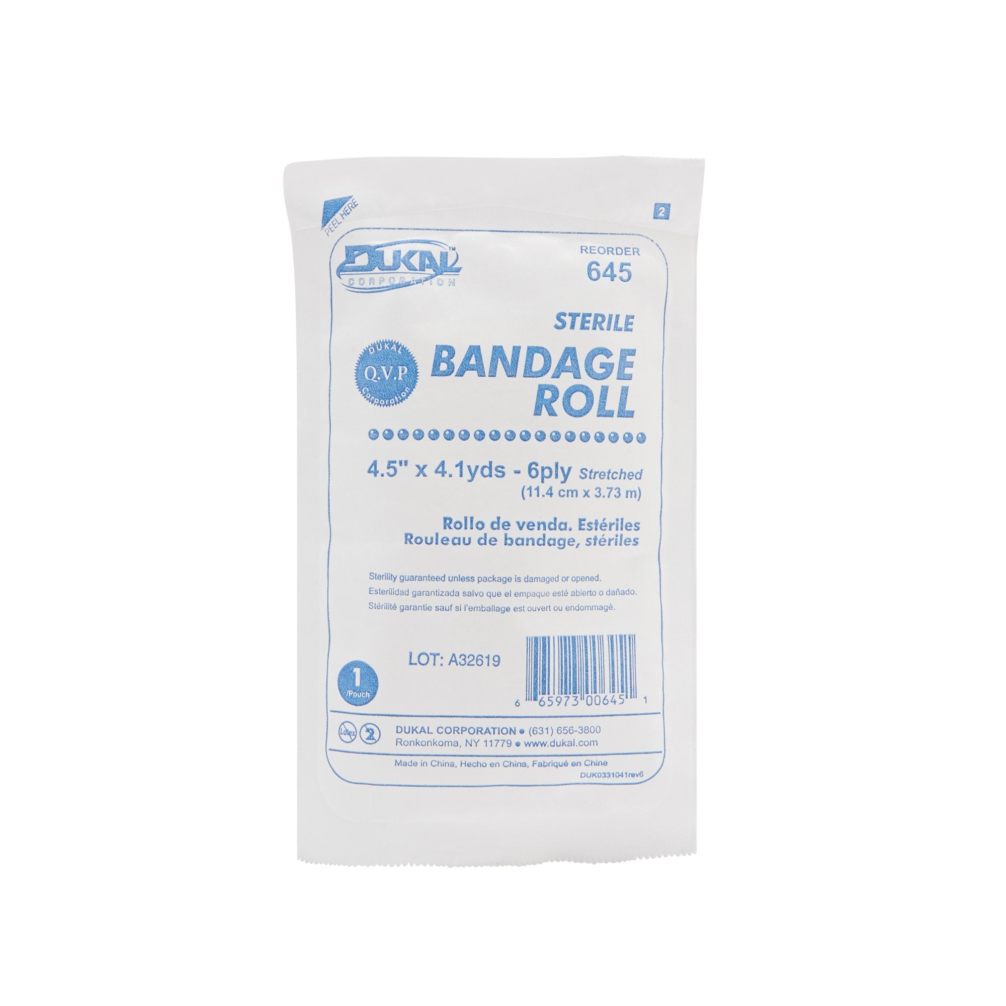 Dukal Sterile Fluff Bandage Roll, 4-1/2 Inch x 4-1/10 Yard, 6-Ply-Fluff Bandage Roll Dukal 4-1/2 Inch X 4-1/10 Yard 6-Ply Sterile 1 per Pack