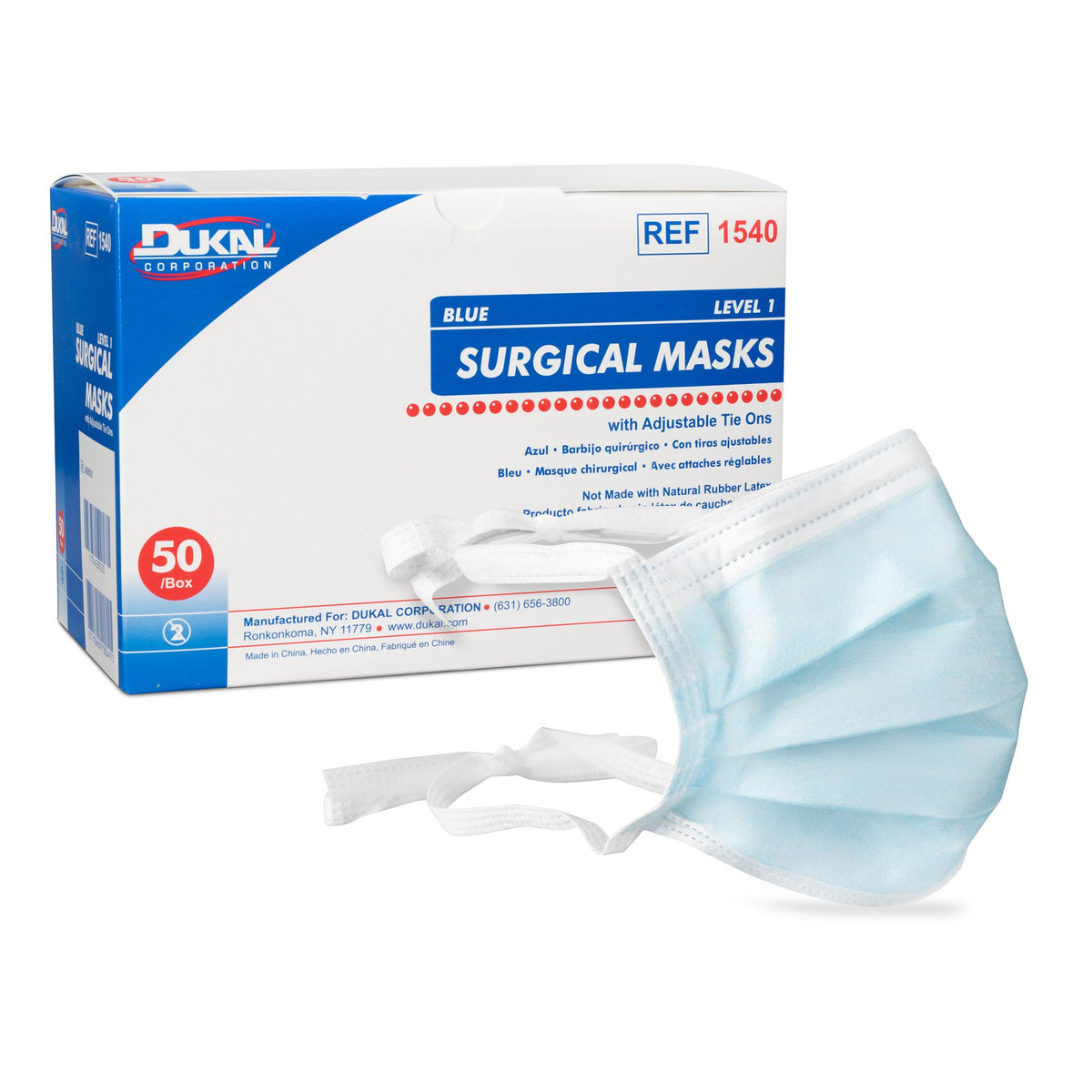 Dukal Surgical Mask-Surgical Mask Dukal ASTM Level 1 Tie Closure One Size Fits Most