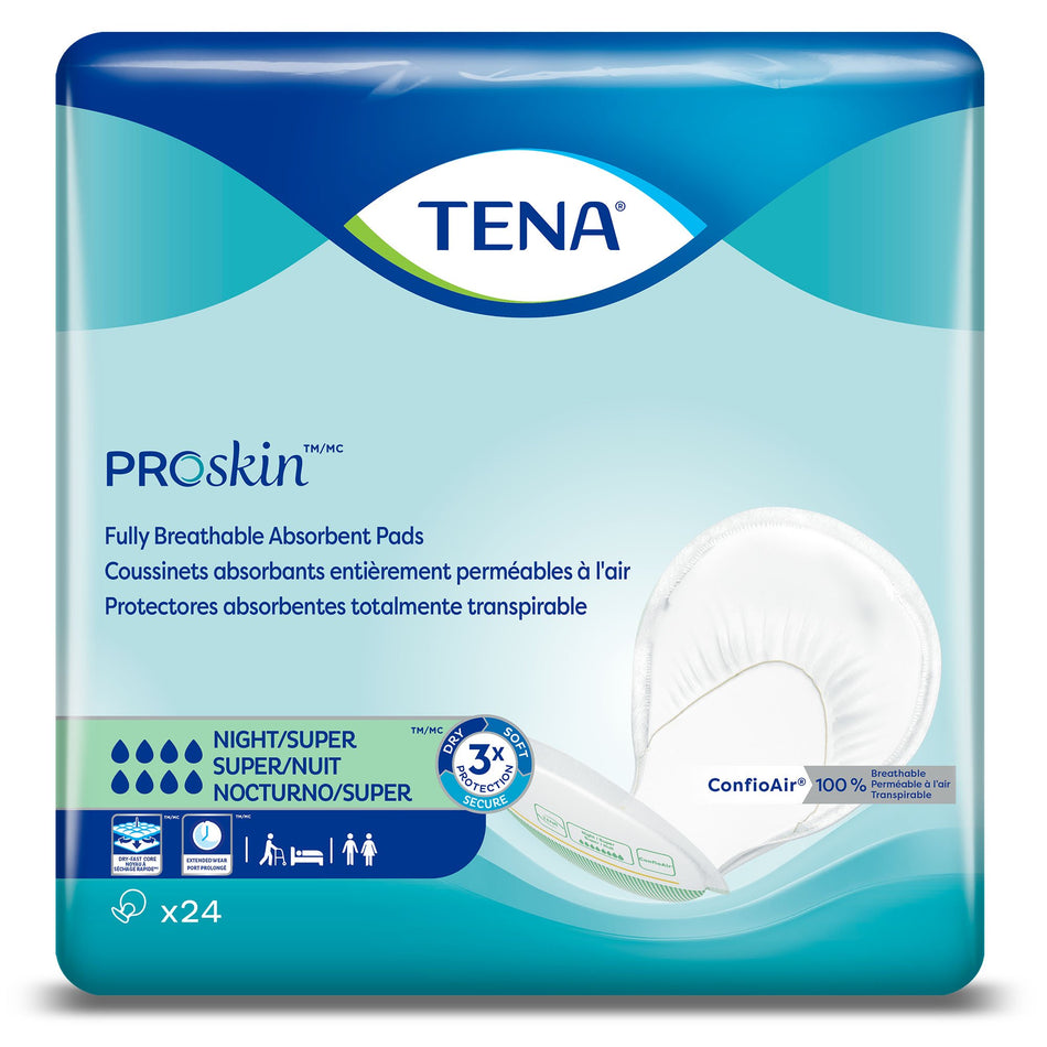 Tena ProSkin Night Super Fully Breathable Absorbent Pads-Incontinence Liner TENA ProSkin Night Super 27 Inch Length Heavy Absorbency Dry-Fast Core One Size Fits Most