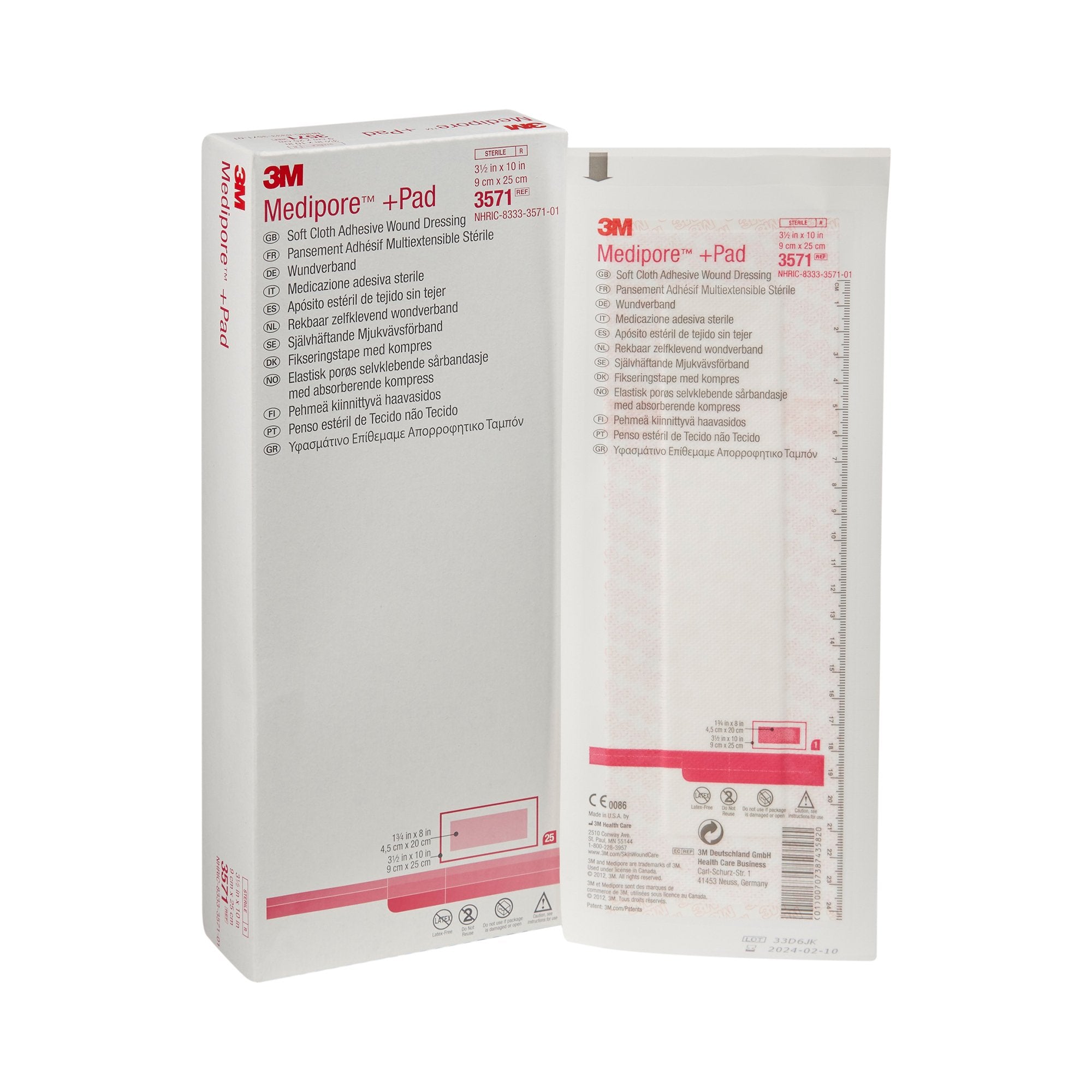 3M Medipore + Pad Soft Cloth Adhesive Dressing, 3 x 10 Inch-Composite Dressing 3M Medipore 3-1/2 X 10 Inch Rectangle Sterile Nonwoven Backing