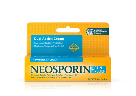 Neosporin Bacitracin / Neomycin / Polymyxin B / Pramoxine First Aid Antibiotic Cream, 0.5 oz. Tube-First Aid Antibiotic with Pain Relief Neosporin + Pain Relief Cream 0.5 oz. Tube