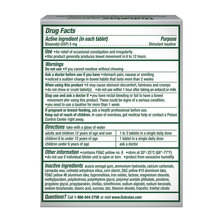 Dulcolax Bisacodyl Laxative-Laxative Dulcolax Tablet 25 per Box 5 mg Strength Bisacodyl USP