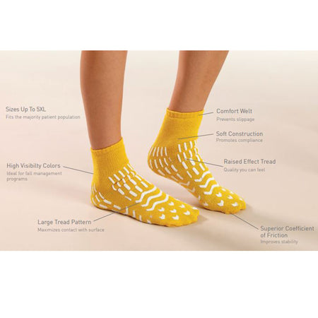 Care-Steps Double Tread High-Risk Slipper Socks, Medium, Yellow-Risk Management Slipper Socks Care-Steps Unisex Adult Medium Double Tread Single Patient Use Yellow