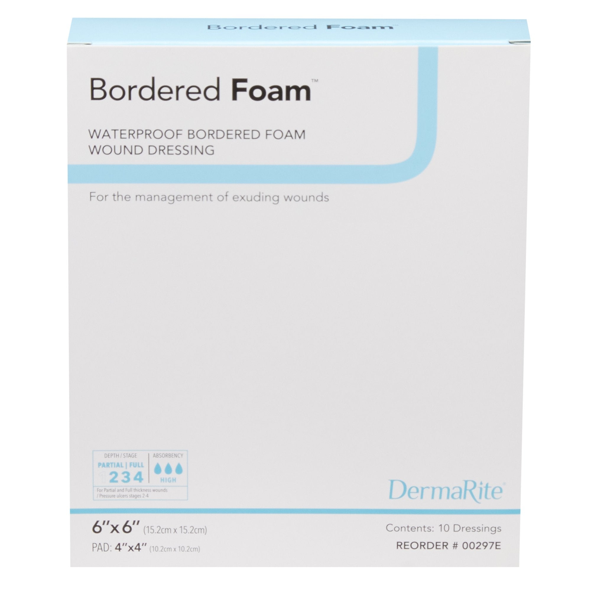 BorderedFoam Adhesive with Border Foam Dressing, 6 x 6 Inch-Foam Dressing BorderedFoam 6 X 6 Inch With Border Waterproof Backing Nonacrylic Adhesive Square Sterile