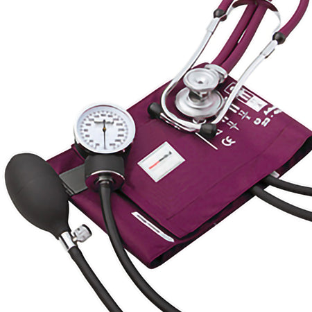 McKesson Premium Reusable Pocket Aneroid and Stethoscope Combo Set, Magenta-Reusable Aneroid / Stethoscope Set McKesson Brand 23 to 33 cm Adult Cuff Dual Head Sprague Stethoscope Pocket Aneroid