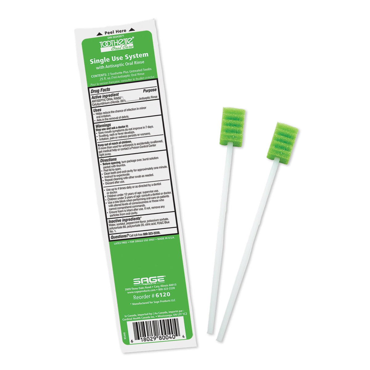 Sage Oral Swabstick Toothette Plus Foam Tip, Cetylpyridinium Chloride .05%-Oral Swab Toothette Plus Mouthwash Foam Tip 2 per Pack