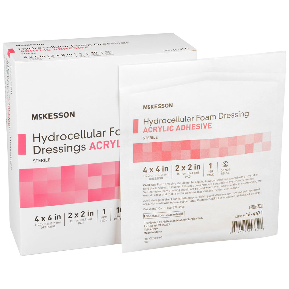 McKesson Acrylic Adhesive with Border Foam Dressing, 4 x 4 Inch-Foam Dressing McKesson 4 X 4 Inch With Border Film Backing Acrylic Adhesive Square Sterile