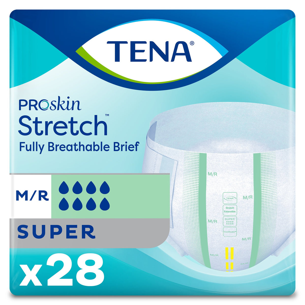 Tena ProSkin Stretch Super Incontinence Brief, Medium-Unisex Adult Incontinence Brief TENA ProSkin Stretch Super Medium Disposable Heavy Absorbency