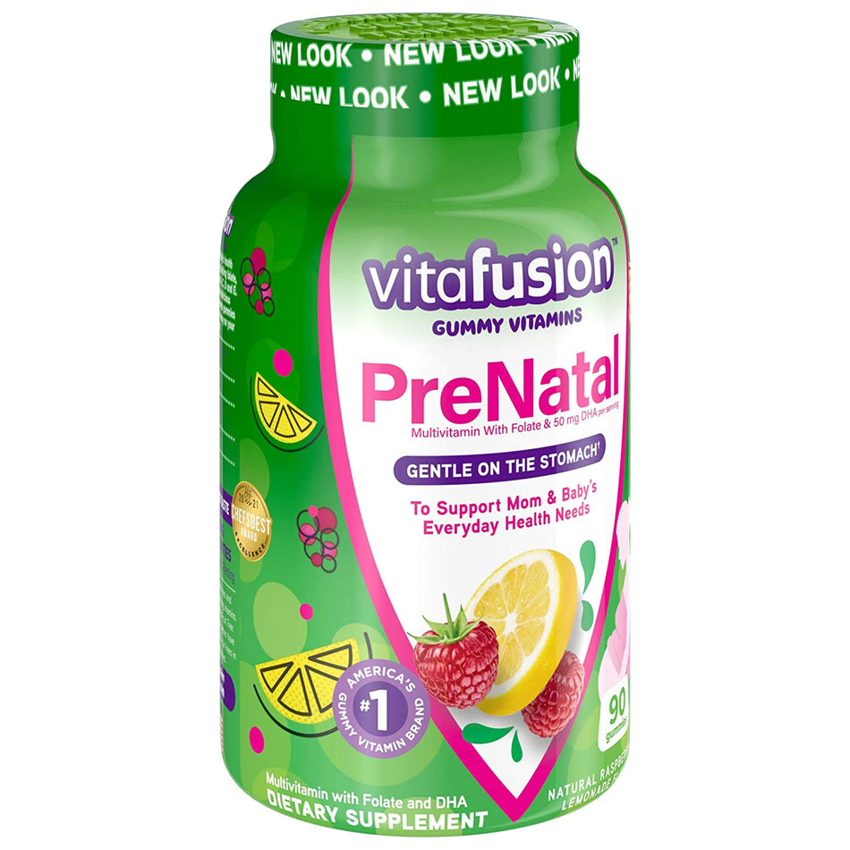 Vitafusion PreNatal Gummies Natural Raspberry Lemonade Flavor-Prenatal Vitamin Supplement Gummy 90 per Bottle Assorted Fruit Flavor