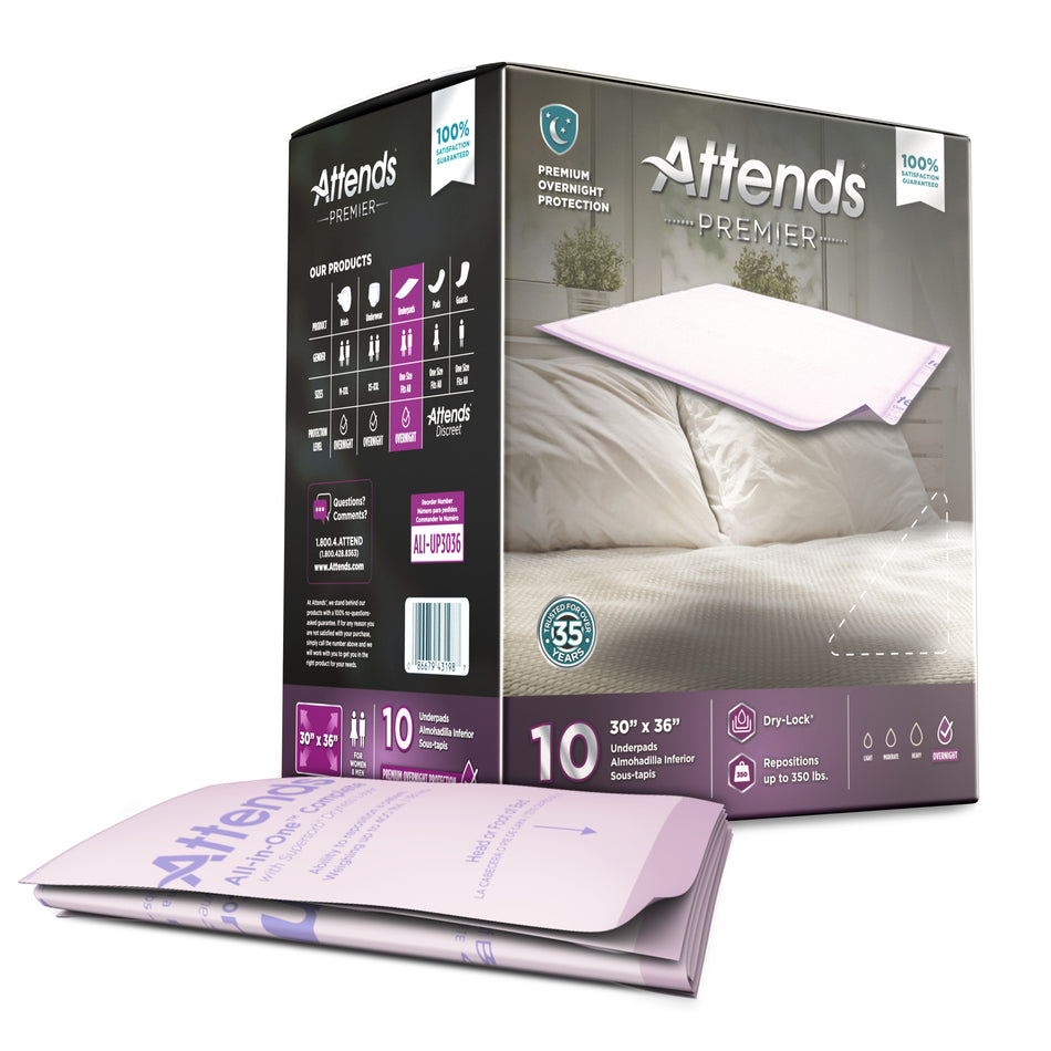Attends Premier Underpad, 30 x 36 Inches-Disposable Underpad Attends Premier 30 X 36 Inch Dry-Lock Core Heavy Absorbency