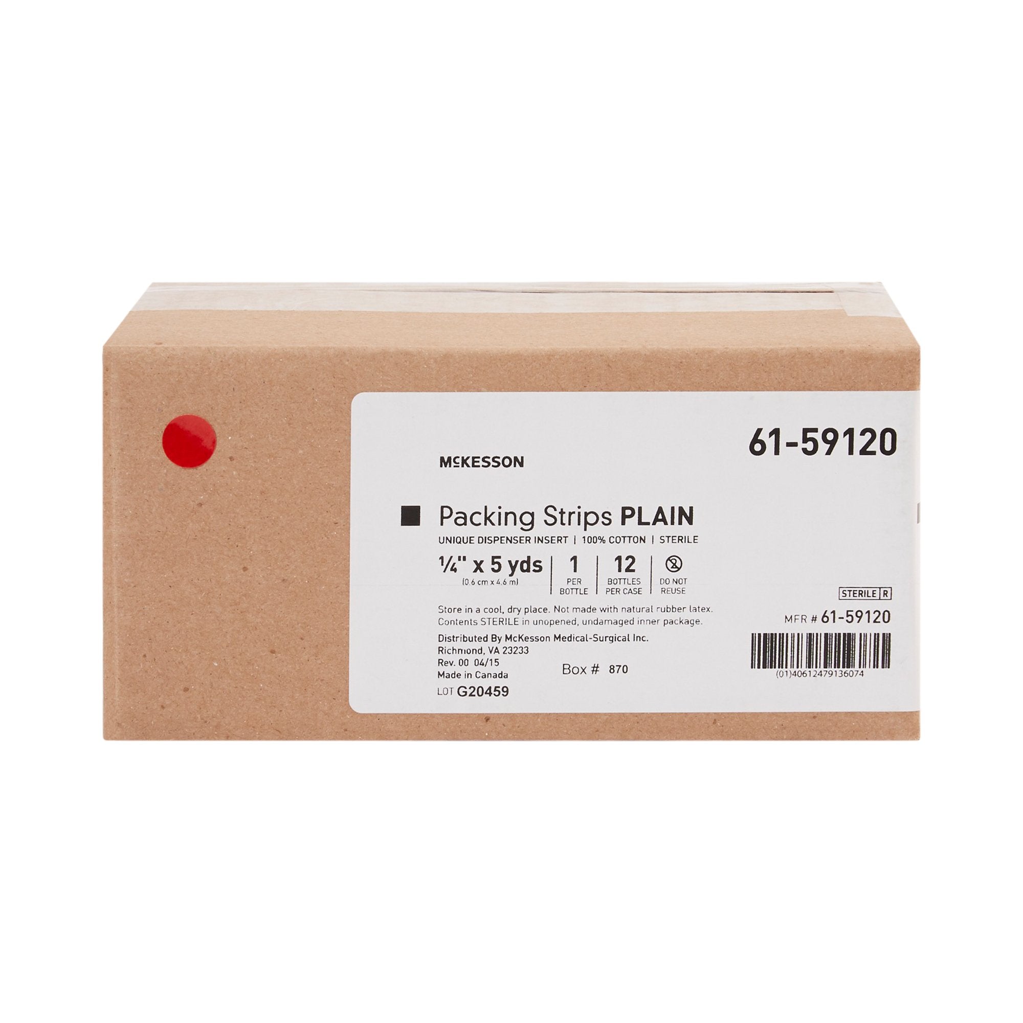 McKesson Nonimpregnated Wound Packing Strip, Inch x 5 Yard-Wound Packing Strip McKesson Non-impregnated 1/4 Inch X 5 Yard Sterile Plain