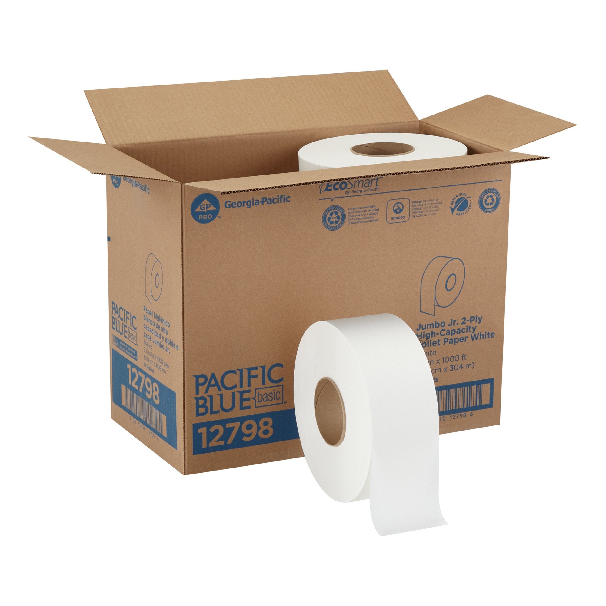 envision Toilet Tissue-Toilet Tissue Pacific Blue Basic White 2-Ply Jumbo Size Cored Roll Continuous Sheet 3-1/5 Inch X 1000 Foot