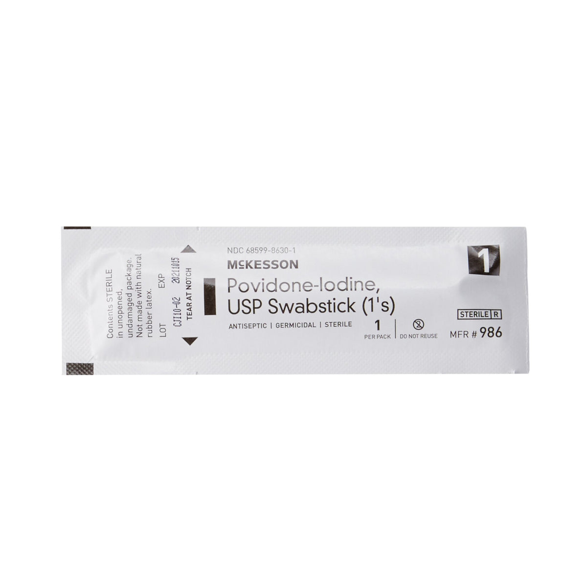 McKesson Impregnated Swabstick, 10% Strength, Povidone Iodine, Individual Packet-Impregnated Swabstick McKesson 10% Strength Povidone-Iodine Individual Packet Sterile