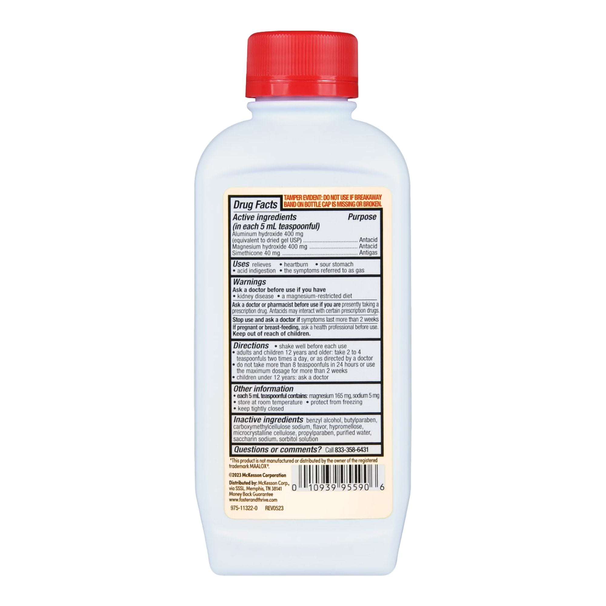 Foster & Thrive Maximum Strength Antacid & Antigas Alumina, Magnesia and Simethicone Oral Suspension Cherry-Antacid Foster & Thrive 400 mg - 40 mg Strength Liquid 12 oz.