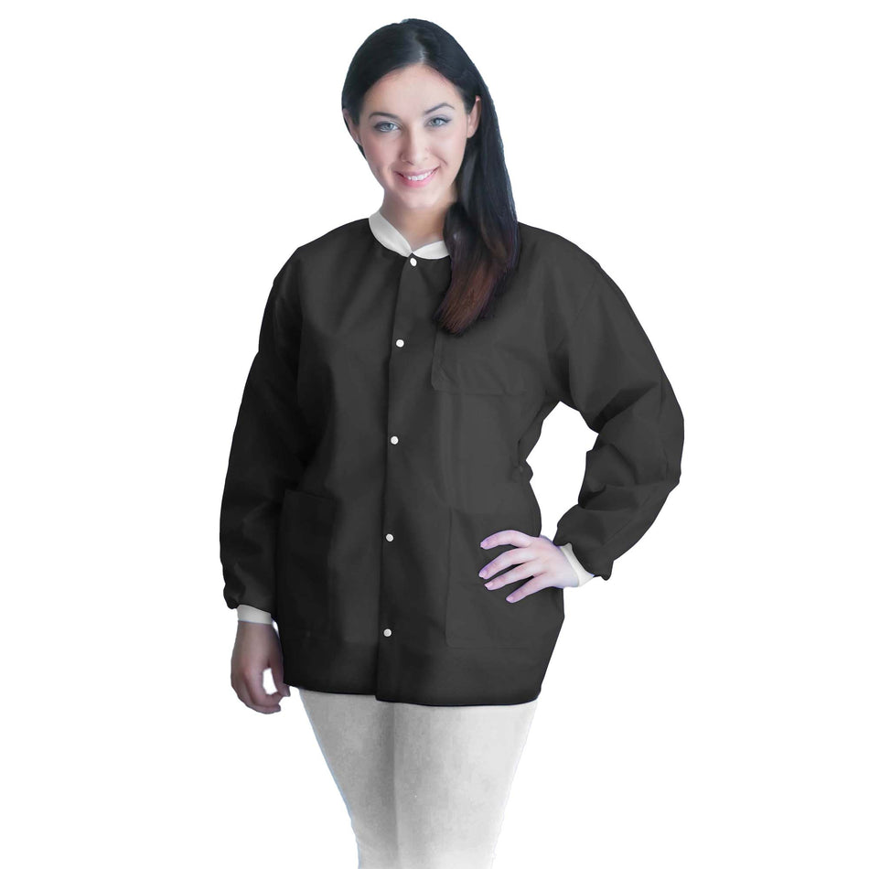 Lab Jacket FitMe™ Black X-Large Hip Length 3-Layer SMS Disposable - Apparel>Coats and Jackets - Dukal