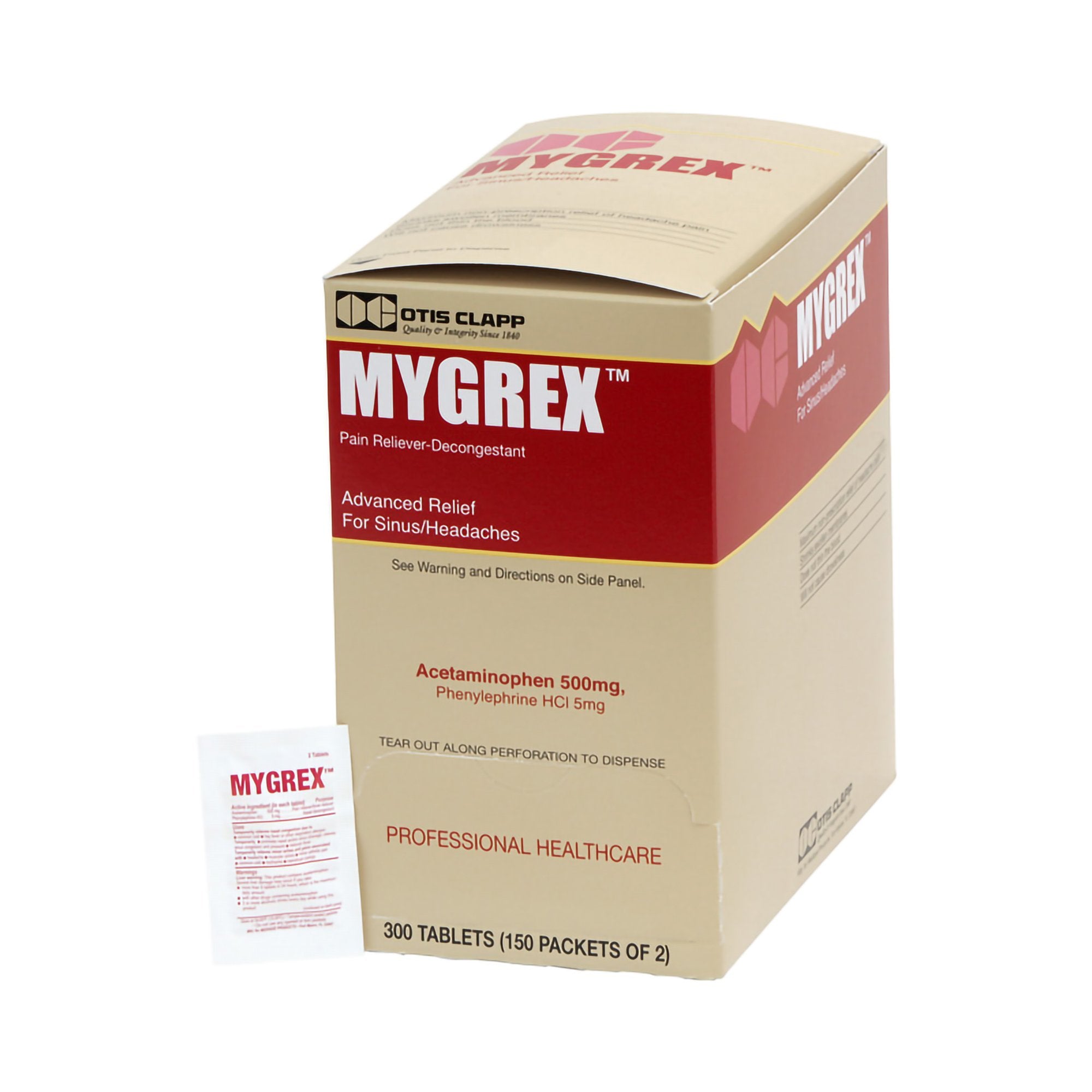 Mygrex Acetaminophen / Phenylephrine Cold and Sinus Relief Tablet-Cold and Sinus Relief Mygrex 500 mg - 5 mg Strength Tablet 300 per Box