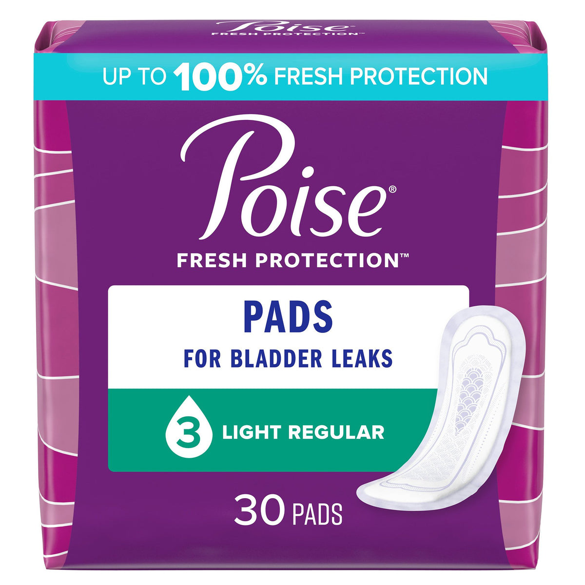 Poise Bladder Control Pads, Light Absorbency, Regular Length-Bladder Control Pad Poise Fresh Protection 9.33 Inch Length Moderate Absorbency Polymer Core One Size Fits Most