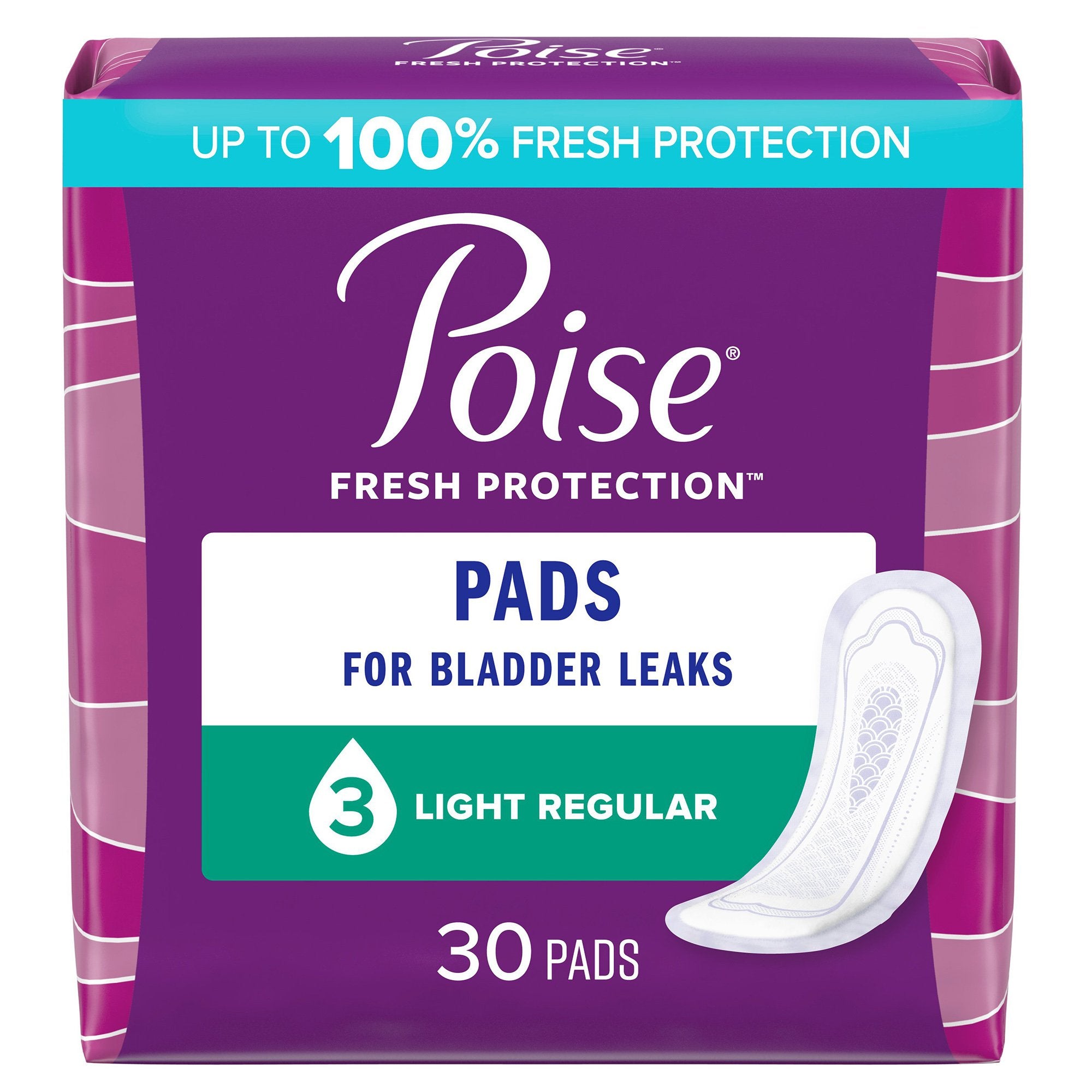 Poise Bladder Control Pads, Light Absorbency, Regular Length-Bladder Control Pad Poise Fresh Protection 9.33 Inch Length Moderate Absorbency Polymer Core One Size Fits Most