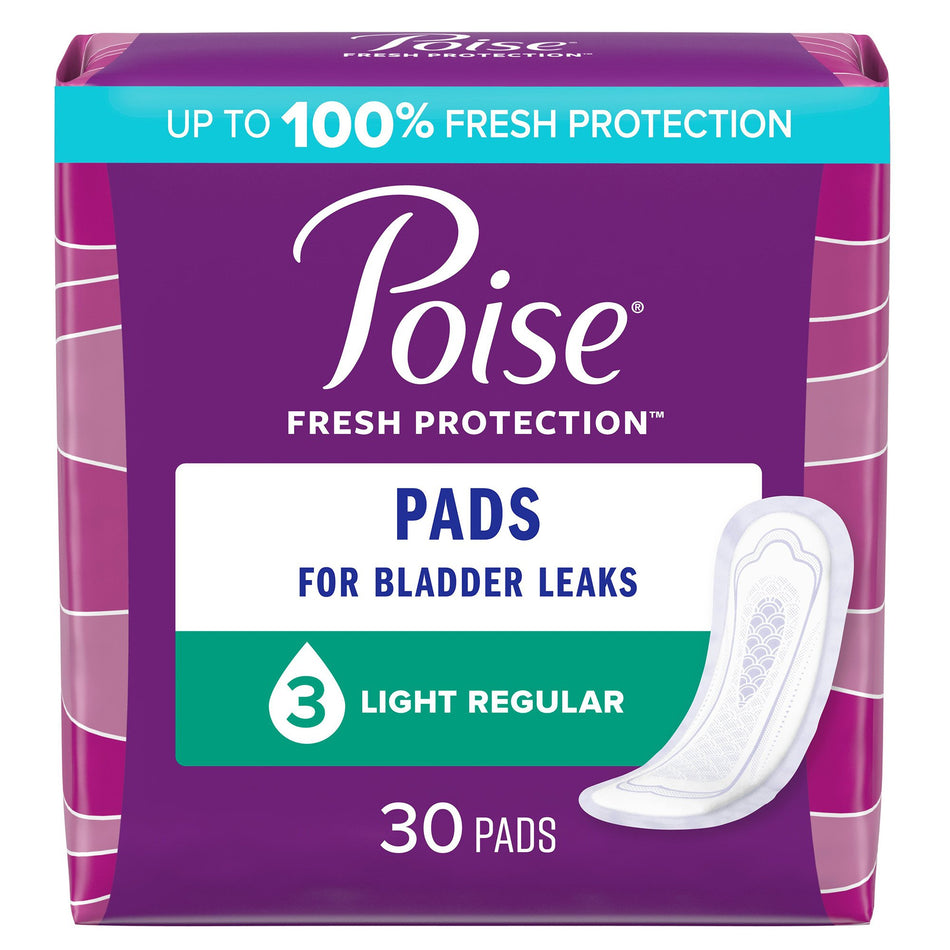 Poise Bladder Control Pads, Light Absorbency, Regular Length-Bladder Control Pad Poise Fresh Protection 9.33 Inch Length Moderate Absorbency Polymer Core One Size Fits Most